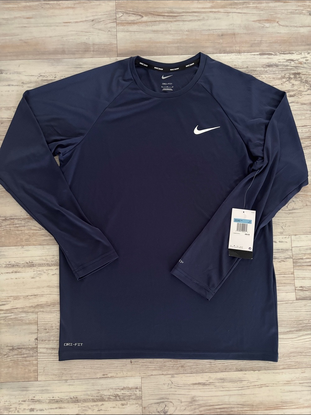 Nike Men’s Long Sleeve Swim Rash Guard - Navy with White Swoosh